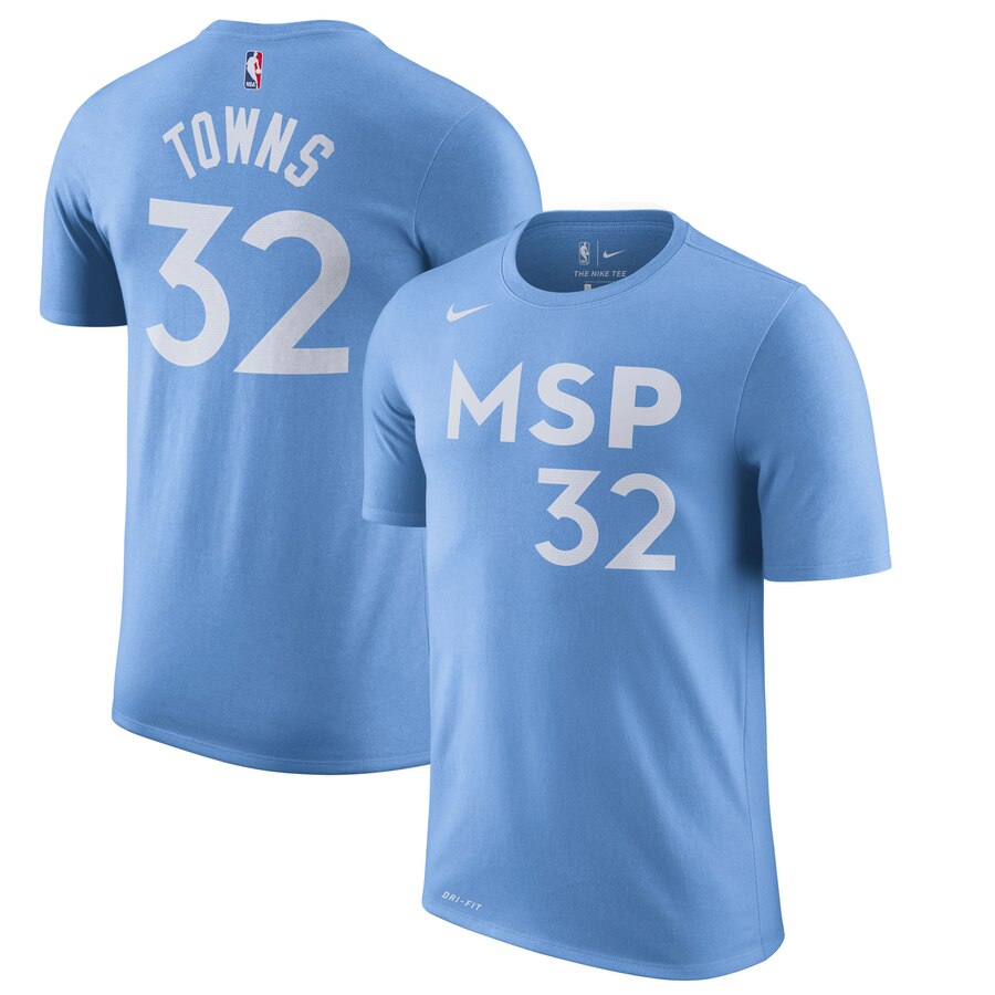 Men 2020 NBA Nike KarlAnthony Towns Minnesota Timberwolves Blue 201920 City Edition Name  Number TShirt